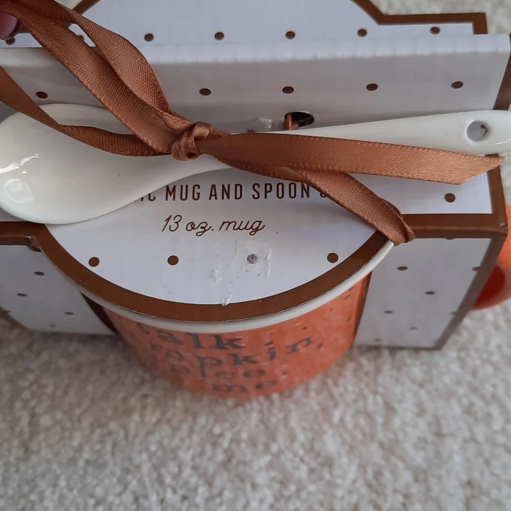 3 for $30. Talk Pumpkin Spice to Me ceramic mug and spoon set